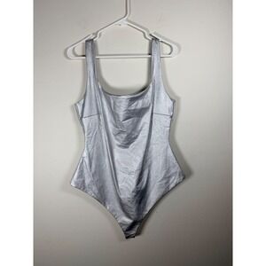 Naked Wardrobe Silver Metallic Square Neck Tank Bodysuit Women's